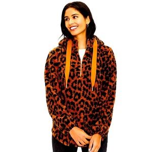 The Loft Leopard Print Sherpa Hoodie Size Small. Great condition